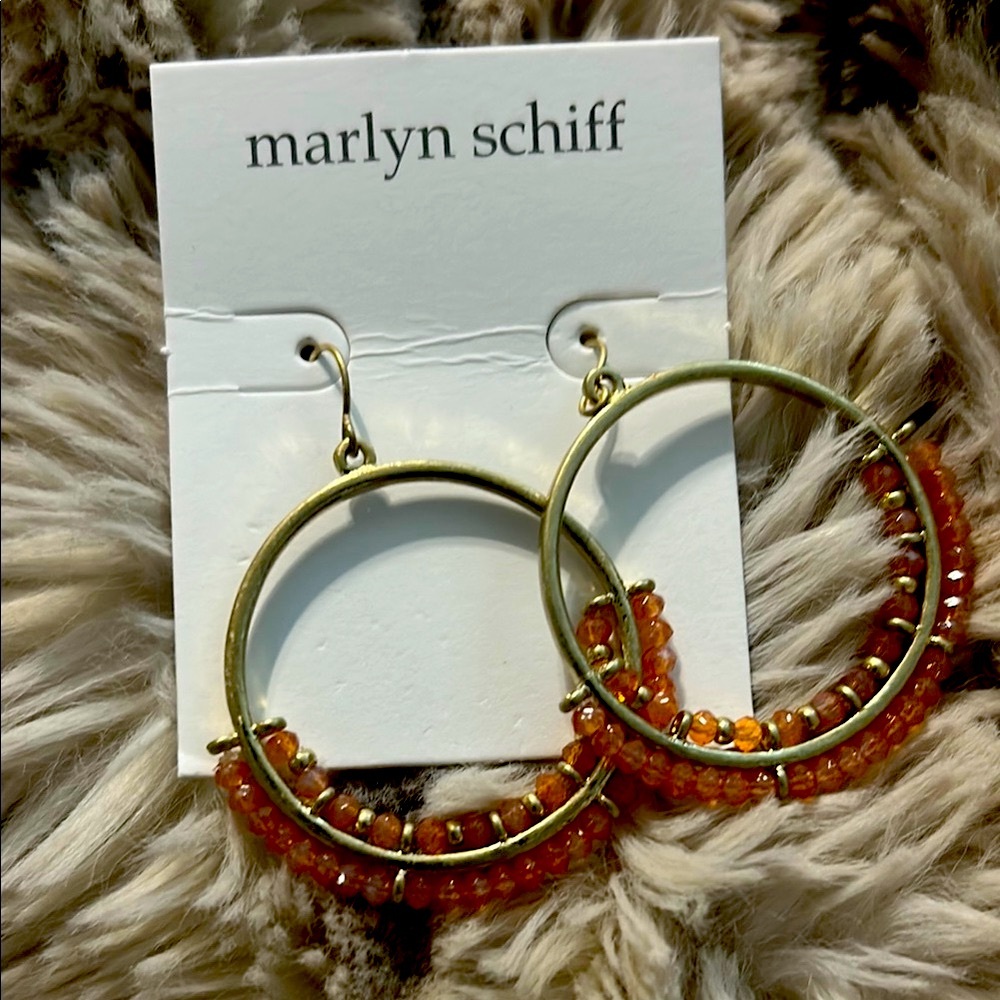 Marlyn Schiff Gold and Coral Hoop Earrings